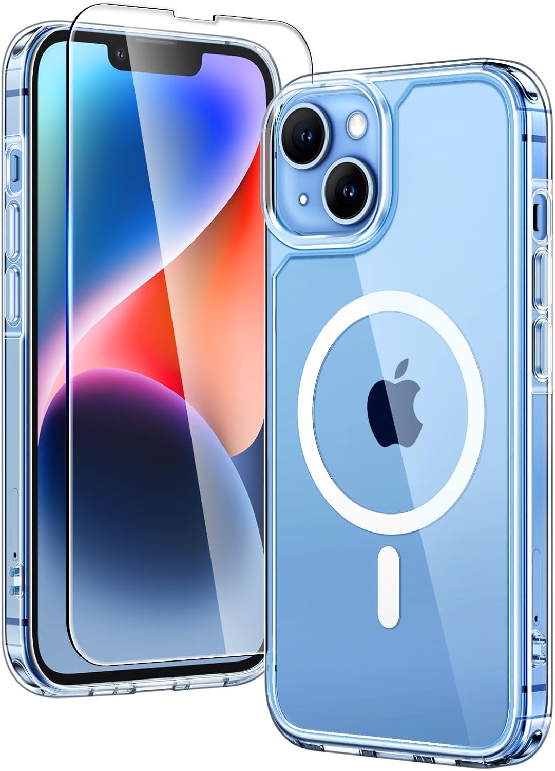 TAURI Funda para iPhone 13/iPhone 14, Compatible con MagSafe [No amarillea] con Vidrio Templado, Carcasa Nueva para iPhone 13/iPhone 14,Funda Ultra Fina antichoque - Transparente