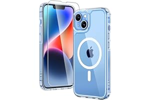 TAURI Coque Magn&#xE9;tique pour iPhone 13,14[Protection Militaire] avec Protection D&apos;&#xE9;cran en Verre Tremp&#xE9; [Compatible avec MagSafe] -Coque Mince 6,1 Pouces-Transparent
