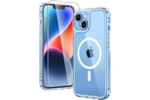 TAURI Funda para iPhone 13/iPhone 14, Compatible con MagSafe [No amarillea] con Vidrio Templado, Carcasa Nueva para iPhone 13/iPhone 14,Funda Ultra Fina antichoque - Transparente