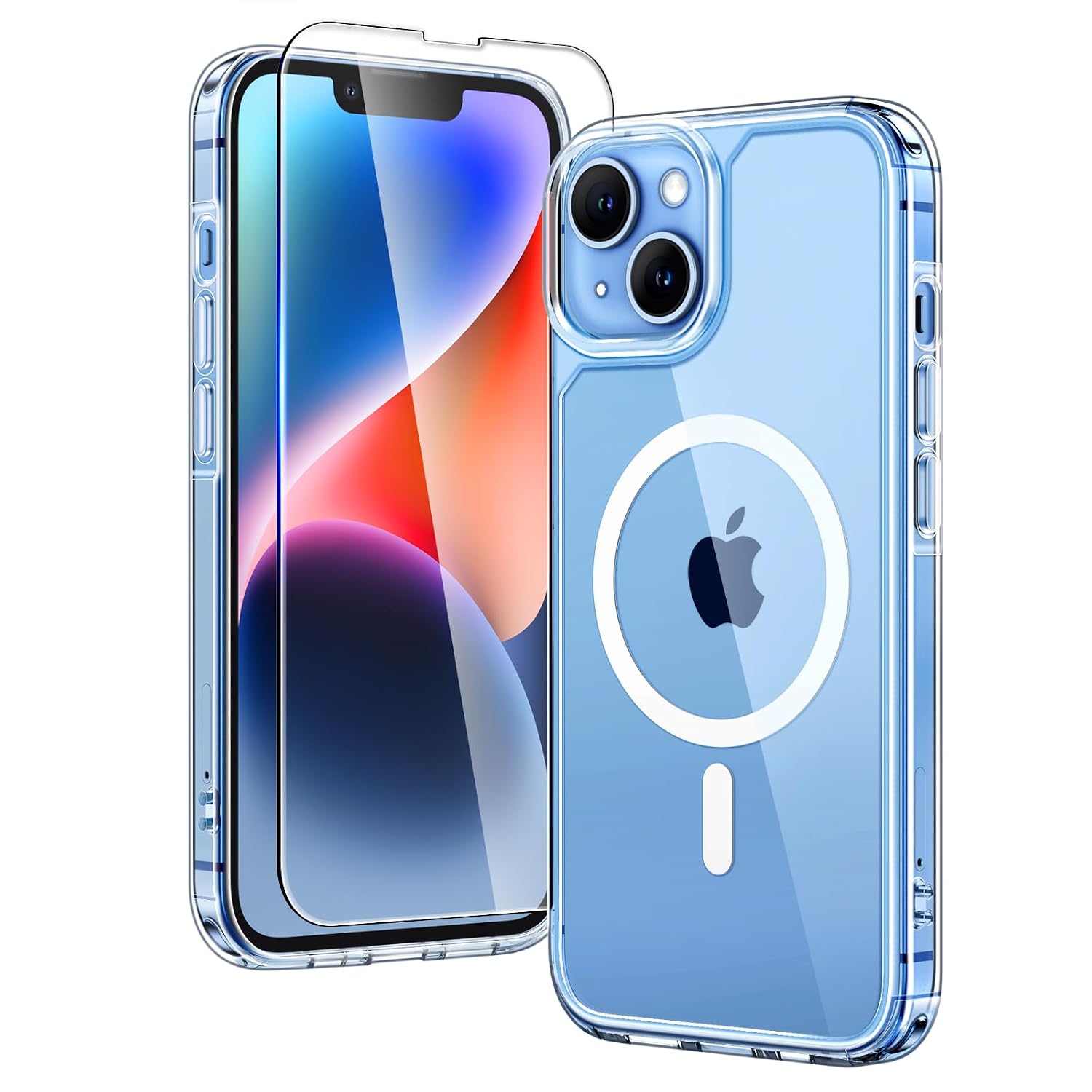 TAURI Cover Magnetica per iPhone 13/iPhone 14, Trasparente | con Pellicola in Vetro Temperato,Compatibile con MagSafe,Magnetica Custodia per Sottile Anticaduta