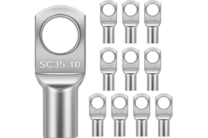Flintronic 10Pcs Tinned Copper Terminals Connectors, SC35-10 Battery SC Ring Terminal Connectors Set, Battery Cable Ends Lugs, Bolt Hole Crimp Terminals Connector for Electric, Auto, Boat, Car