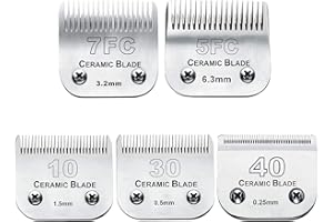 COSYONALL 5PCS Dog Grooming Clipper Replacement Blades Compatible with Andis Pet Clipper/Oster A5/Wahl KM Series Dog Clipper,Ceramic Blade & Stainless Steel Blade(#10+30+40+5FC+7FC)