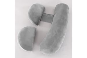 WQU Pregnancy Pillows for Sleeping, Full Body Maternity Pillow with Detachable and Adjustable Pillow Cover, Support for Back, Legs, Belly, HIPS for Pregnant Women (Grey)