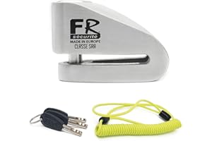 FR Sécurité FR110S Antivol Bloque Disque Moto Homologué SRA, Double Verrouillage ø10mm, Acier Inoxydable de Haute Sécurité, Cable de Rappel, Antivol Bloc Frein Roue pour Scooter, Moto, Velo