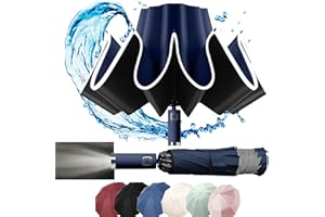 MZSX Regenschirm, LED-Licht, Taschenschirm, winddicht und sturmfest, Umgekehrtes Faltdesign, Klein Kompakt, Reflektoren Am Rand, für Herren und Damen