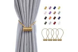 Pretty Jolly 4 Pack Magnetic Curtain Tiebacks 16 Inch Modern Handmade Weave Rope Curtain Holdbacks Convenient Decorative Curtain Drape Tie Backs for Home and Office Window Drapery (Gold)