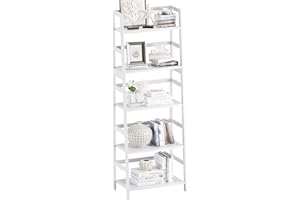 vovala Ladder Shelf, 5-Tier Bookshelf, All Bamboo Heavy Duty Bookcase, Freestanding Open Wood Storage Rack, Modern Corner Display Plant Stand for Living Room, Home Office, Bathroom, Bedroom, White