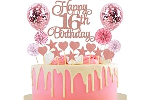 JXUZH Tortendeko 16. Geburtstag Rosegold Happy Birthday Glitter Cake Topper für Jungen & Mädchen
