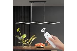 YNDD Lampadario a Sospensione Dimmerabile con Telecomando, Lampade a Sospensione Moderne Nere, Spirale Regolabile in Altezza Luce a Sospensione Tavolo da Pranzo per Salotto Cucina Camera da Letto Ufficio
