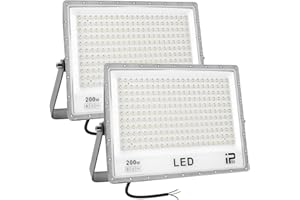 CREATESTAR - 2 Pezzi Faretto LED da Esterno 200W, 20000LM 6500K Luce Bianca Fredda, IP66 Impermeabile, Faro LED Regolabile a 180° per Giardini, Terrazze, Garage e Sicurezza