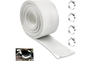 NENULL 25MM Tubo de Escape Coche Manguera 250CM Generador Electrico Tubo Alta Temperatura Fibra de Vidrio Latiguillos de Calderas de Gasoil Aislante Termico Tubo Aire Acondicionado Calefactor Coche (Blanco)