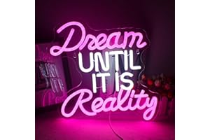 INEONLIFE El sueño se hace realidad logotipo de neón rosa, blanco, led, letras de neón, logotipo de neón del dormitorio, estudio de baile, regalo de la pared de decoración de bodas de la niña