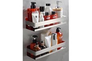 Cooeco Shower Caddy No Drilling - Self Adhesive Shower Shelf Storage for Bathroom Shower Organiser Stainless Steel Silver 2 Packs