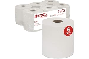Panno in Carta per la Pulizia Industriale Wypall L20 7303, a Erogazione Centrale, 2 Veli, Colore Bianco (6 Rotoli X 336 Fogli)
