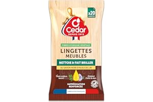 OCEDAR O'Cedar Lingettes Meubles O'Cedar | Nettoie & fait briller les surfaces boisées : vernis, laqué, peint, mélaminé | Fibres d'origine végétale | Fabriqué en France x20 Lingettes