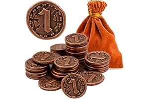 v2croft 30 PCS Metal Coins for Board Games, Copper Color Tokens with Face Value 1 for Tabletop RPG, Treasure Coins for Pirate Game Party Cosplay