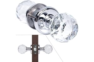 CWOVRS Crystal Door Handle (1 Pair), Solid Glass Door Knob 60mm, Court Style Crystal Internal Door Handles (No Lock&Latch) & DIY Screw Kit for Bedroom Bathroom Living Room etc.