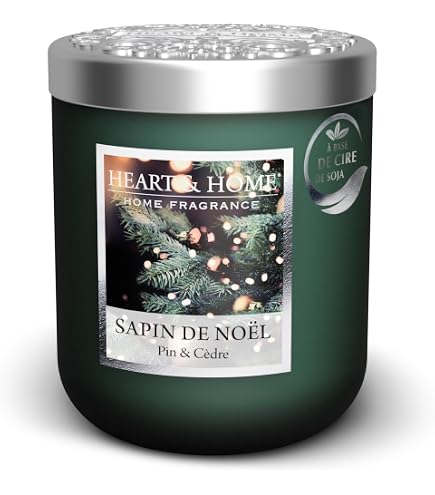 HEART & HOME - Bougie Parfumée à Base de Cire Naturelle de Soja pour la Maison - Ellipse 2 mèches Magie de Noël - Durée de combustion 40h - Cadeau