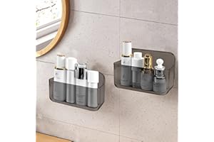 CGBE Mensola per Doccia Senza Foratura, Confezione da 2 Mensole per Bagno, Cestini per Doccia, Mensole per Bagno in Plastica Autoadesive con Montaggio a Parete per Bagno e Cucina.(Grey, Small*2)