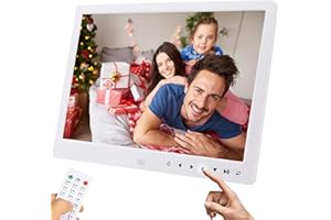 AILRINNI Cornice Digitale 12 Pollici - HD Schermo Cornice Foto Digitale con Telecomando, Foto/Musica/Video del lettore, Calendario, Sveglia - Bianca