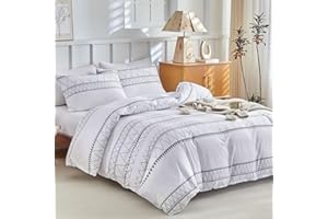 Tokokimo Set Copripiumino Matrimoniale 250x200cm, Copripiumino Matrimoniale 3 Pezzi in Microfibra Con Motivo a Bohémien, Comprendente 1 Copripiumino 250x200 + 2 Federe 50x80, Bianco