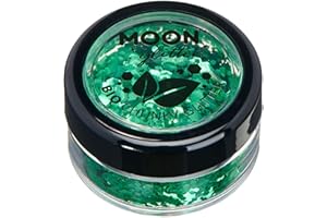 Biodegradable Eco Chunky Glitter by Moon Glitter - Green - Cosmetic Bio Festival Makeup Glitter for Face, Body, Nails, Hair, Lips - 3g