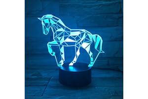 SISYS Lampade 3D Illusione Ottica Luce Notturna, Deco Lampada LED da Tavolo Illuminazione Luce di Notte 7 Colori Controllo Tattile Lampada Decorazione da Comodino con Cavo USB, Cavallo