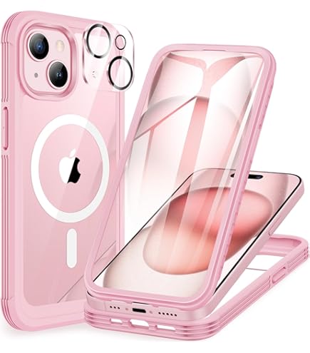 SHEDEER Cover Per IPhone 15 Pro – 4 In 1 Glitter, Con Vetro Temperato E Protezione Fotocamera, Paraurti, 360° Antiurto, Rosa - 2