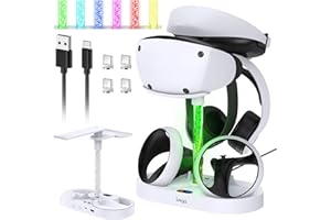 Estación de carga para controlador Playstation VR2, estación de carga rápida Auarte para accesorios PSVR2, controlador Dual Sense, estación de carga para PSVR 2 con luz LED y soporte para auriculares