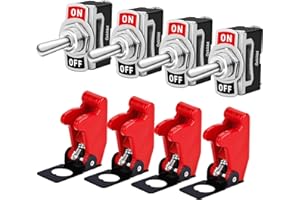 Gebildet Przełącznik dźwigienkowy 10 A/12 V DC, 6 A/24 V DC, przełącznik kołyskowy wł./wył. z metalową dźwignią, SPST 2-pinowy przełącznik Rocker Toggle do samochodów ciężarowych, łodzi (4 sztuki)