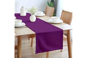 ENCASA XO Encasa Runner da tavola Dimensioni 32x183 cm | Tessuto in tela di cotone | Tinta unita Purple intenso | Lavabile in lavatrice e resistente