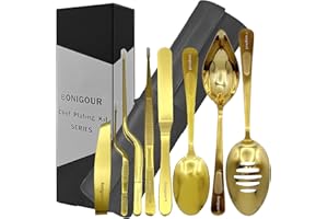 Bonigour Professiona Plating Tools - 9-teiliges Set - Kulinarisches Chef-Plating-Set - Hohe Spatelzange, Fischspatel, Plating-Löffel, Chef-Pinzette - Küchen-Plating-Utensilien