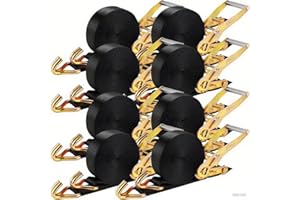 TLGREEN 8 pièces 5000 kg Sangle à Cliquet 9m, Sangles d'arrimage, 50mm, Sangles de Serrage avec cliquet et Crochets, aux intempéries, pour l'arrimage du Chargement des camions/Motos/Cargos, Noir