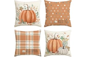 Artoid Mode Set di 4 federe decorative per cuscino autunnale, 45 x 45 cm, motivo: foglie di eucalipto, colore: arancione