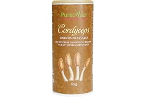 ‎PURERAW Cordyceps Sinensis Pulver CS-4 (Vegan Roh) Vitalpilz Chinesischer Raupenpilz Pilzpulver Dose - Superfood Pilze Getrocknet als Pilztee, Smoothie - Raw Cordyceps Mushroom Powder CS4 | PureRaw 60g