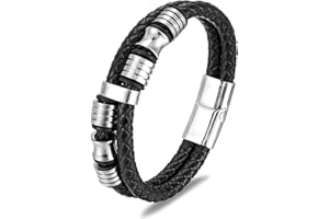 Mochity Pulsera Hombre, Pulsera Cuero Hombre, Pulseras Hombre Con Cierre Magnético, Pulsera Cruz De Cuero Hombre, Pulseras Vikinga, Pulsera Acero Inoxidable Hombre, Con Caja De Regalo