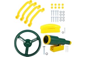 REDCAMP Playground Accessories for Kids, Outdoor Swingset Attachments with Pirate Ship Wheel, Toy Telescope, Telephone and Safety Handles (Yellow and Green)
