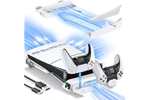 Tokluck Support PS5 Horizontal pour PS5 Slim/Pro Disc et Digital, Refroidissement P5 avec Chargeur à Double Manette, Support Playstation5 Amélioré pour Console Slim&Pro (Incompatible avec P5 2020)