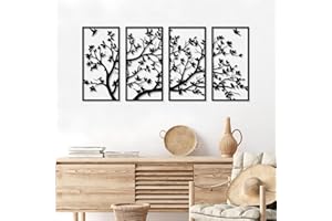 PDUODUO Árbol de la vida de metal de 4 paneles, decoración de arte de la pared del árbol de metal para el hogar, dormitorio, jardín, decoración de pared9,8"en x 19,7"in/ 25 x 50 cm