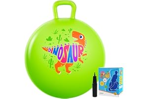 Vastoy 18 Inch Hopper Ball for Kids 3-6 Years - Anti-Slip Space Hopper with Hand Pump, Bouncy Inflatable Ride On Toy for Indoor Outdoor Fun, for Children (Green Dinosaur)