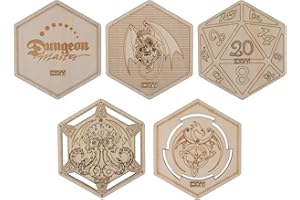 CZYY DND - Posavasos decorativos de madera, geniales y únicos, grabados con láser con dragón, D20 y Cthulhu (juego de 5)
