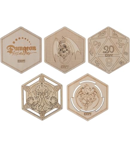 Tazza Dnd Set Sottobicchieri In Legno Per Dadi Da Gioco DND - 7 Dadi