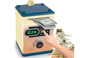 Vubkkty Money Bank for Kids, Password Piggy Bank, Electronic ATM Bank Cash Coin Can for Children Kids, Coin Bank with Music, Touchscreen ATM Piggy Bank Gift Toy for Boys Girls(Gradient yellow)