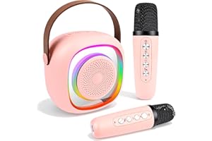 AMBESTY Karaoke Maschine Kinder, Mini Karaoke Maschine mit 2 Mikrofonen,Tragbarer Bluetooth-Lautsprecher mit Stimme wechselnde Effekte und LED-Lichter,Geschenkspielzeug für Mädchen ab 4, 5, 6, 7, 8, 9 (Rosa)