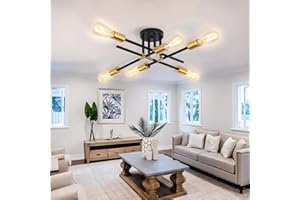 ZTWLEED Lámpara de techo vintage - Lámpara vintage E27 Lámpara de araña retro de 6 bombillas,Lámpara de techo de oro negro,Lámpara de araña vintage para dormitorio,sala de estar,cocina (sin bombilla)