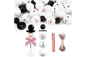 Enjiror Christmas Crafts Snowman Wooden Beads DIY 8 Sets Round Printed Decorative Loose Beads with Twine for Winter Wonderland Christmas Tree Craft Holiday Home Party Decorations