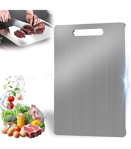 Planche à Découper En Acier Inoxydable 304 Avec Revêtement Titane - 34x23 Cm - Hygiénique, Respecte Les Lames - 7