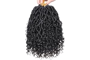 Mscat 8 Packs Black River Soft Locs 10 Inch Faux Locs Crochet Hair Wavy With Curly Ends Pre-looped Synthetic Crochet Braiding Hair Bohemian Faux Locs Hair Extensions (14Strands/Pack 1B#)
