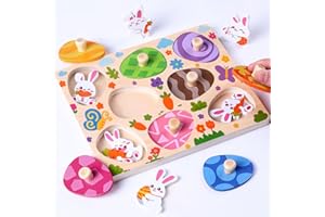 XOYTN Easter Peg Puzzles，Cute Easter Bunny Eggs Peg Wooden Toys for Girls Boys Early Education Toys Birthday present