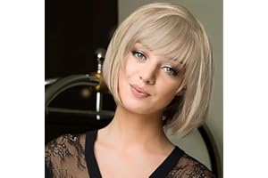 Becus Blonde Bob Pelucas Mujer Pelo Natural Bob Corto Peluca con Flecos Fibra Resistente al calor Pelucas Sintéticas Cuero cabelludo simulado Aspecto natural (California Blonde)